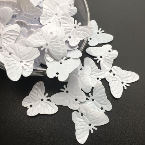 New!!!! 100pcs 22*30mm Loose Lager Butterfly Flat Sequin Paillette Crafts Sewing,Women/Kids Garment DIY Accessories White