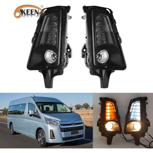 OKEEN 2pcs Car LED Daytime Running Light for Toyota Hiace 2019 2020 2021 Day Light White Turn Signal Light Yellow 12V Fog Lamp