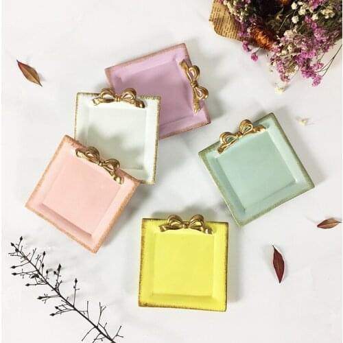 Bowknot Resin Crafts Snack Candy Cake Storage Tray Rings Jewelry Dish Snack Dish for Wedding Gifts Square Plates Decoration