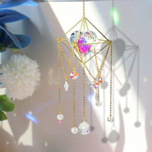 Hanging Crystal Sun Catcher Love Heart Stone Bead Prism Pendant Craft Chain Hanging Window Decoration Home Garden Car Decoration