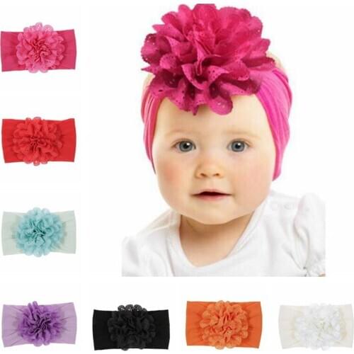 15 colors Newborn Floral HeadBand Baby Lace Flower Headwrap Infant Elastic Headband Toddler Hair Turban Headwear