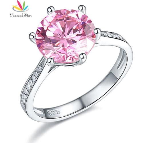 Peacock Star 925 Sterling Silver Wedding Engagement Ring 3 Carat Fancy Pink CFR8210