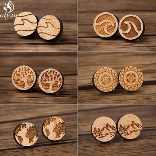 Oly2u New Fashion Wood Earings Jewelry Cute World Map Stud Earrings Retro Wave Tree of Life Earing Brincos Bohemian Jewelry 2020