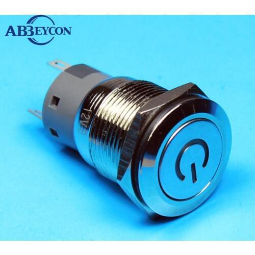 TY 1928Z 19mm Flat round head latching pin terminal power symbol lamp waterproof power switch