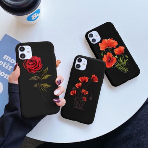 Vintage Flower Phone Case For iPhone 11 12 Pro Max 12Mini X XR XS Max 7 8 6S Plus 5s SE 2020 Soft TPU Back Cover Black Funda Bag