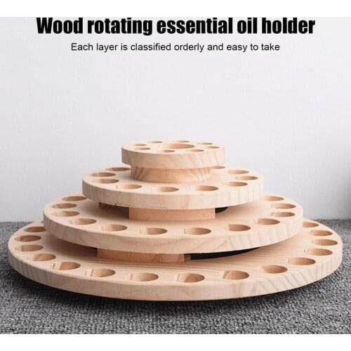 High Quality 63 Slots 4-layer Rotating Essential Oil Storage Box Circle Wooden Aromatherapy Organizer Solid Wood Display Stand