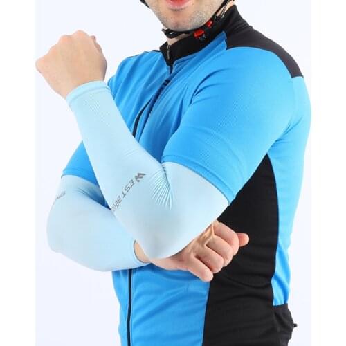 WEST BIKING Cool Ice Silk Sunscreen Arm Sleeves High Elasticity Breathable Solid Color UV Protection Sport Arm Cover For Summer