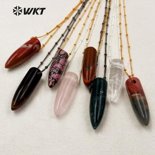WT-N1099 Natural Stone Pendant Necklace Cool Bullet Shape 18inch Metal Electroplate Fashion Women Necklace for Party