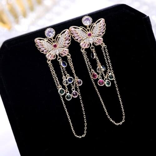 The United States jewelry butterfly long tassel earrings new French sen is zircon earrings women wholesale