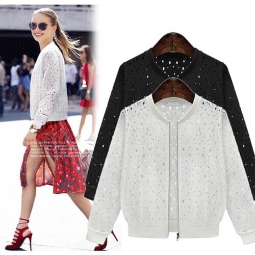 Women Jacket New Arrival Female Solid Lace Stitching Baseball Jacket Stand Collar Bomber Jacket Coat Outwear Plus Size 4xl