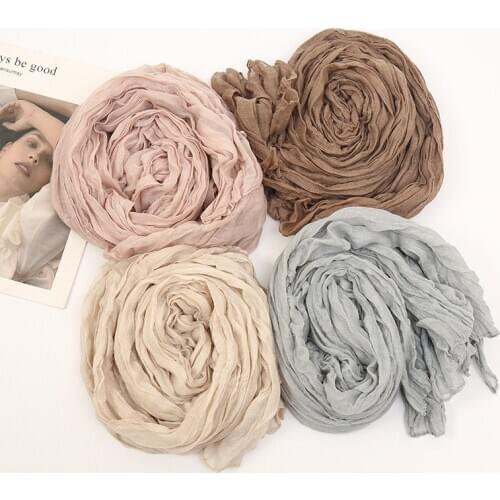2021 Wrinkle Bubble Cotton Scarf Muslim Crinkle Hijab Scarf Women Shawl Turban Wrap Headband Solid Color Pleated Scarves