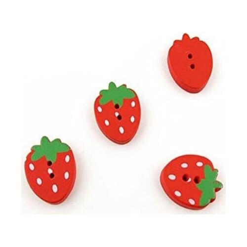 100pcs Red Strawberry Wood Buttons Arts Crafts Flatback Lovely Clothing Accessory Decoration DIY Accessories Notions Sewing