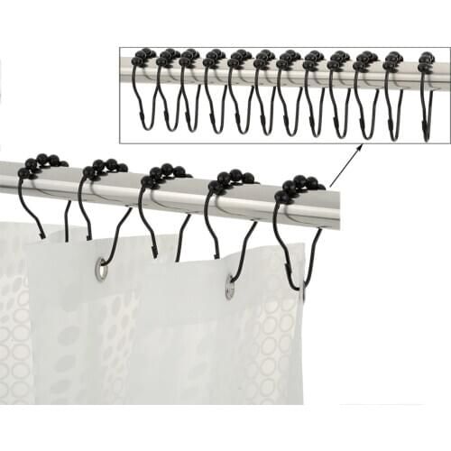 12 Pieces Curtain Hanging Hooks Portable Household Shower Curtain Rings Black Iron Hooks