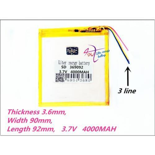 3 line 369092 3.7V 4000mAh 409092Polymer rechargeable 359095 batteries For PDA GPS Tablet PCs Digital Products DVD 359090 309090