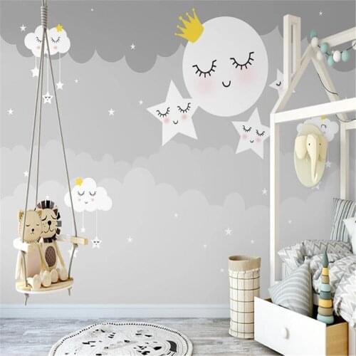 Milofi custom 3D printing wallpaper mural Nordic hand-painted cartoon clouds starry sky childrens room bedroom background wall
