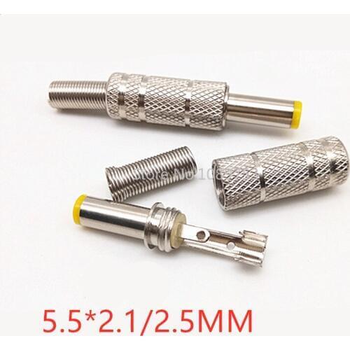 5 Pcs 5.5x2.1x2.5mm DC Power Jack Male Plug Metal Connector Adapter with Yellow Head