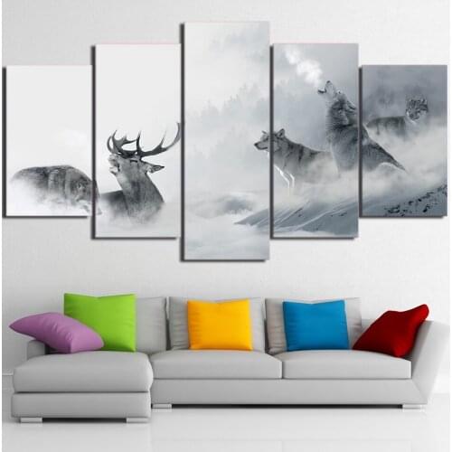 5Pcs Animal Wolf Frog Poster Wall Art Canvas Home Decor One Piece Modular Picture HD Printed Oil Painting Living Room Decoration