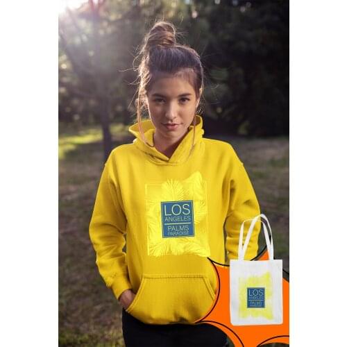 Angemiel Wear Los Angeles Palm Paradise Yellow Women 'S Hooded Sweatshirt Bags Kombin