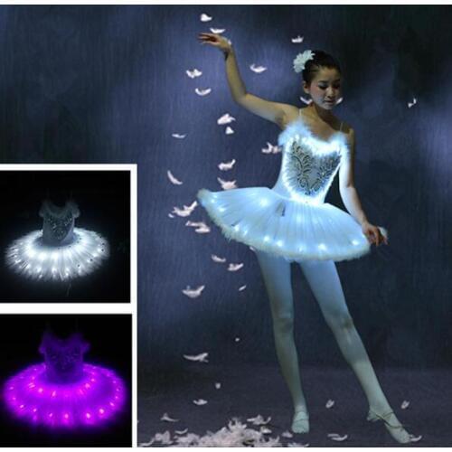 Adult kids Women LED light ballet leotard female adult ballet tutu dress white swan lake ballet dance tutu costume leotard