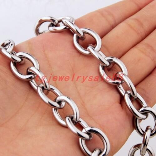 Mens Stainless Steel O Word Link Chain Bracelet Or Necklace Jewelry 13mm Wide Polishing Silver Color 7-40inch Custom Size