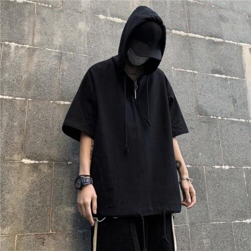 Men Women Hooded T-shirt Hip Hop Clothes Harajuku Korean Fashion Short Sleeve Hoodie Tee Short Sleeve Tops Tshirt with Hood