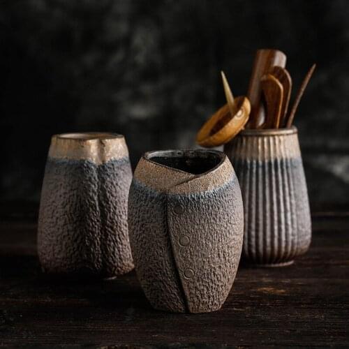 Door Frame Tea Ceremony Six Gentlemen Coarse Pottery Tea Tube Solid Wood Six Gentlemen Set Ceramic Kung Fu Tea Set Accessories