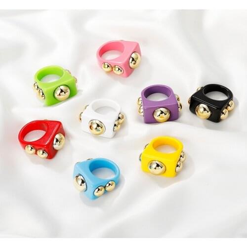 Aesthetic Colorful Transparent Resin Acrylic Crystal Korean Geometric Irregular Square Rings for Women Trendy Jewelry anillo