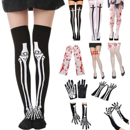 Gothic Stockings Halloween 3D Skeleton Gloves Cosplay Socks Party Carnival Costumes Nurse Socks Blood Socks