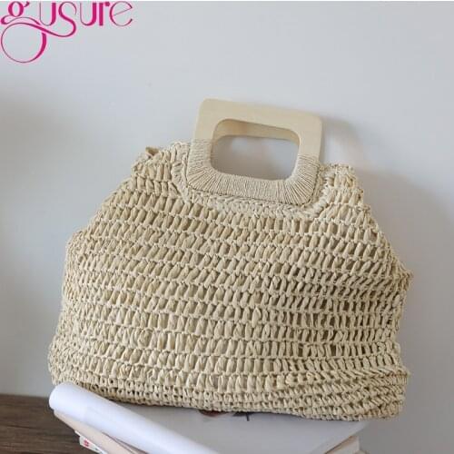Gusure Fashion Women Summer Straw Large CapacityTote Bag Beach Casual Shoulder Handbag Handmade Rattan Basket Shopping bags
