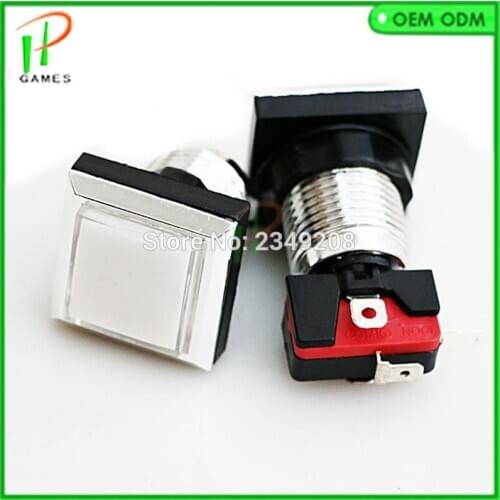 33mm CHROME Plated illuminated push button 12v LED square Arcade Push Button with microswitch starts witch button for game parts