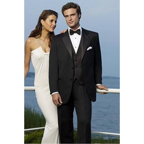 Custom Made To Measure Black Wedding Suits For Men Black Satin Lapel,Bespoke Tailor Made Black Groom Wedding Tuxedos For Men