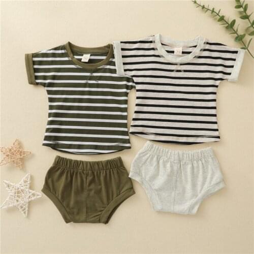 Summer Kids Suit Set Boys Striped Round Neck Short Sleeve T-Shirt+ Solid Color Short Pants for Boy Tracksuit Streetwear