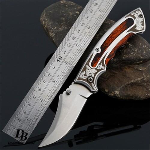 Multifunctional wooden handle jungle wild camping folding knife 5CR13MOV blade hunting tactical fruit knife