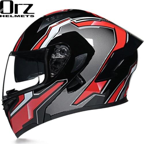 Cool Motorcycle Full Face Helmet Dual Lens Modular Flip Up Moto Helmet with Inner Sun Visor Safety Double Lens Racing Cascos