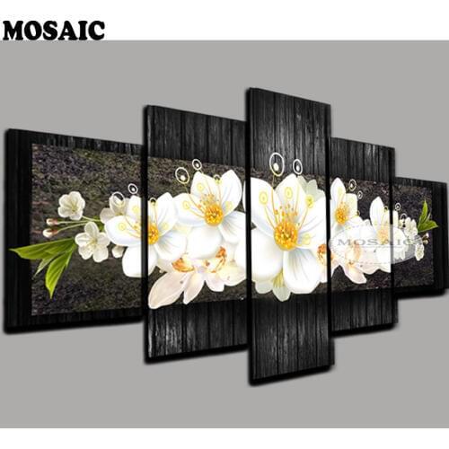 5d DIY Diamond Painting Cross Stitch Kits Full Diamond Embroidery 3D Square Mosaic,white orchid,Home Decoration 5pcs LH236