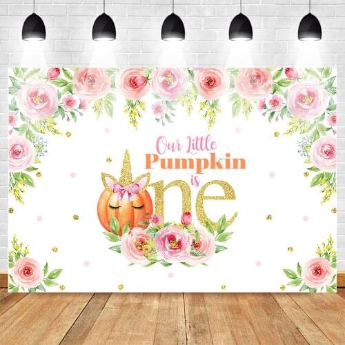 Our Little Pumpkin is Turning One Backdrop Unicorn Baby 1st Birthday Party Photo Background for Studio Props Flowers Point Truck