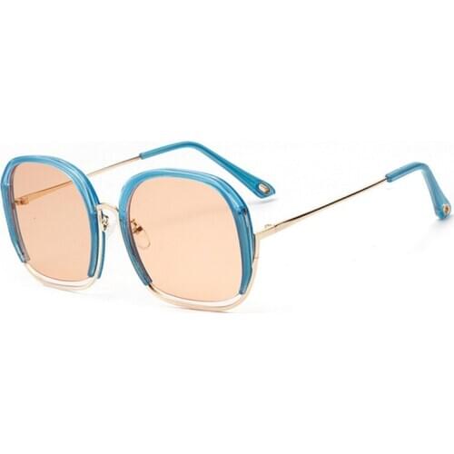Retro Semi-Rimless Square Sunglasses Women Colorful Frames Oversized Sun Glasses Luxury Traveling Sea Color Shades UV400