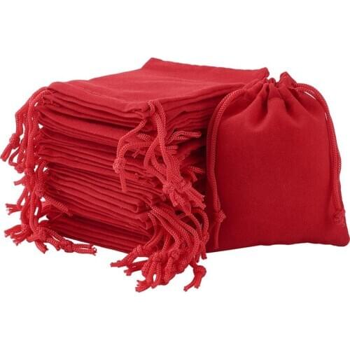 Pandahall 100pcs Velvet Jewelry Bags Packing Bags for Gift Candy Wedding Party Bead Container Red 9x7cm