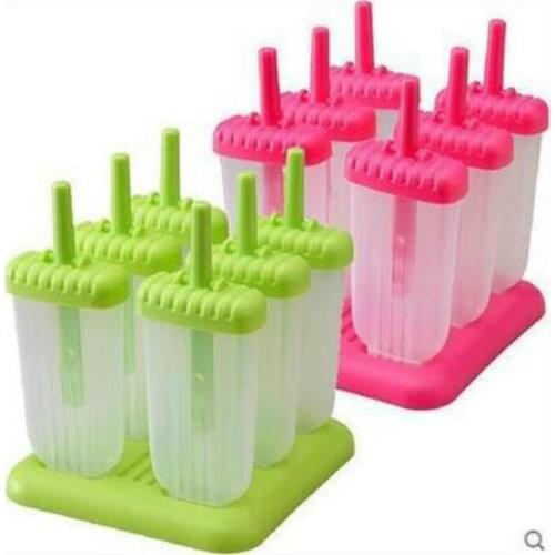 6pcs/set DIY Ice Lolly Cream Molds Ice Tray Rectangle Shaped Molds Tray Stick Makers Mould