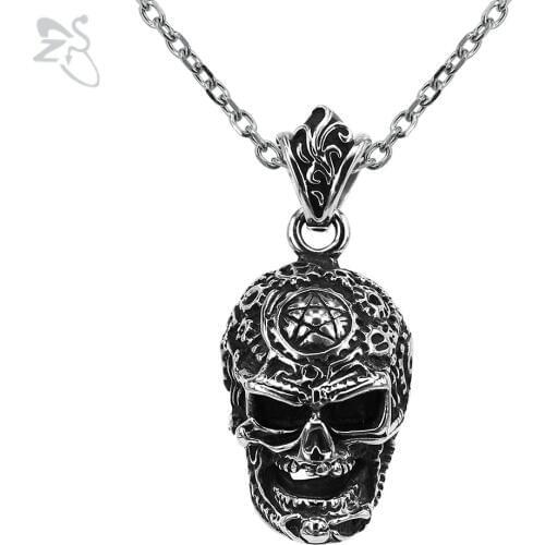 Star Skull Necklace Vintage Style Pendant Surgical Steel Chain Punk Girl Boys Chockers Rock Pendants Collar Mens Accessories