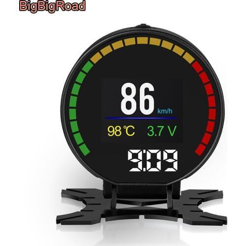 BigBigRoad Car HUD Head Up Display OBD 2 EUOBD Smart Digital Speedometer Windscreen Projector Overspeed voltage Fuel Alarm
