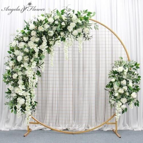 Homemade Moon Shape Artificial flower Row Runner Rose Mix Greenery Hanging Wisteria Wedding Arch Backdrop Decor Party Rose Wall