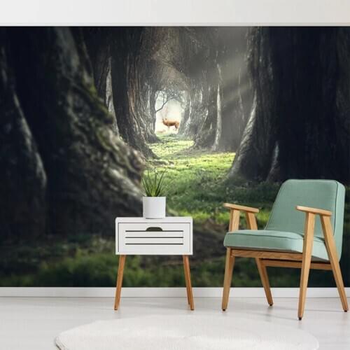 Self-Adhesive Wallpaper 3D Abstract Landscape Elk Forest Photo Wall Murals Living Room TV Sofa Bedroom Wall Sticker 3D Frescoes