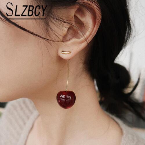 New Fashion Acrylic Red Cherry Dangle Earrings Sweet Cute Fruit Metal Earrings For Women Girls Geometric Jewelry 2020 Gifts