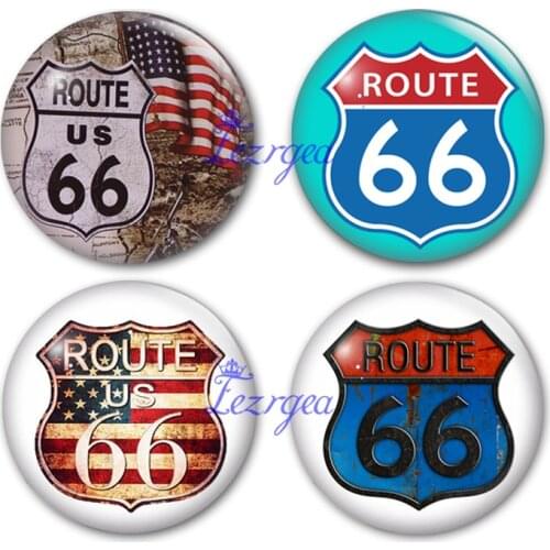 US Route 66 road sign Glass Cabochon, Round photo US Route 66 road sign glass cabochon demo flat back Making findings