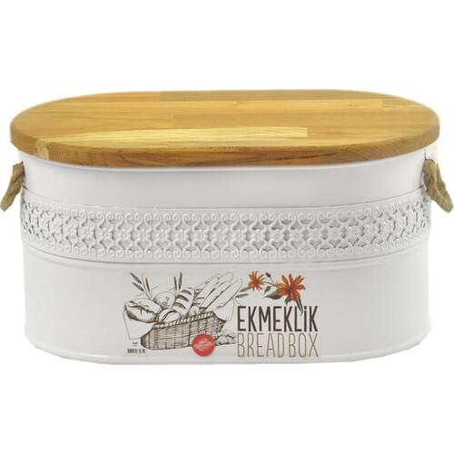 Yildiray Metal Breadstuff With Wooden Lid White