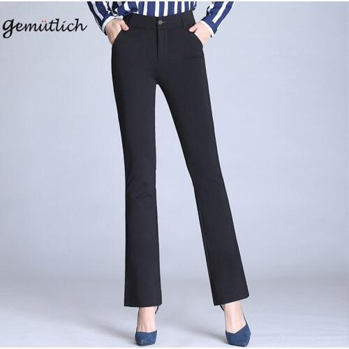 GEMUTLICH S-9XL Women Black Simple Trousers Casual High Waist Slim Pants Solid Color Plus Size