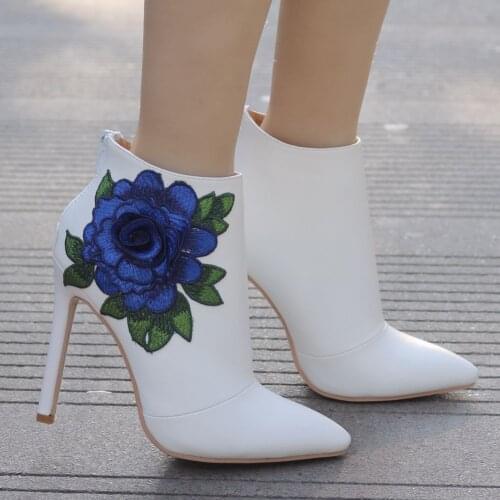 Crystal Queen Blue Flower Lace Lady Party Prom Shoes Boots Wedding Shoes Bridal Dress Women Shoes