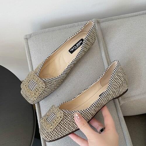 Ladies Bling Crystal Diamond Black Pink Dress 2021Women Bow Sequins Single Shoes Rhinestone Glitter Square Toe Ballet Work Flats