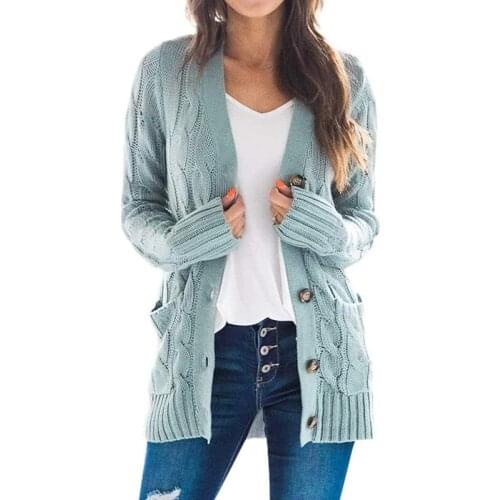 Womens Winter Solid Floral Sweaters 2021 New Stylish Buttons Loose Mid-Length Cardigan Casual Chic Knitted Sweater Coat